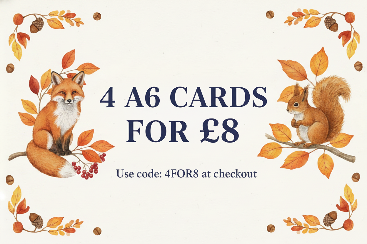 4 A6 Cards for £8 Autumn Banner