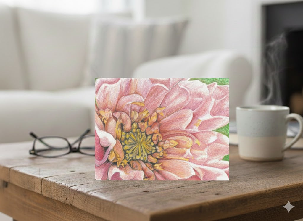 Pink flower A6 greetings card