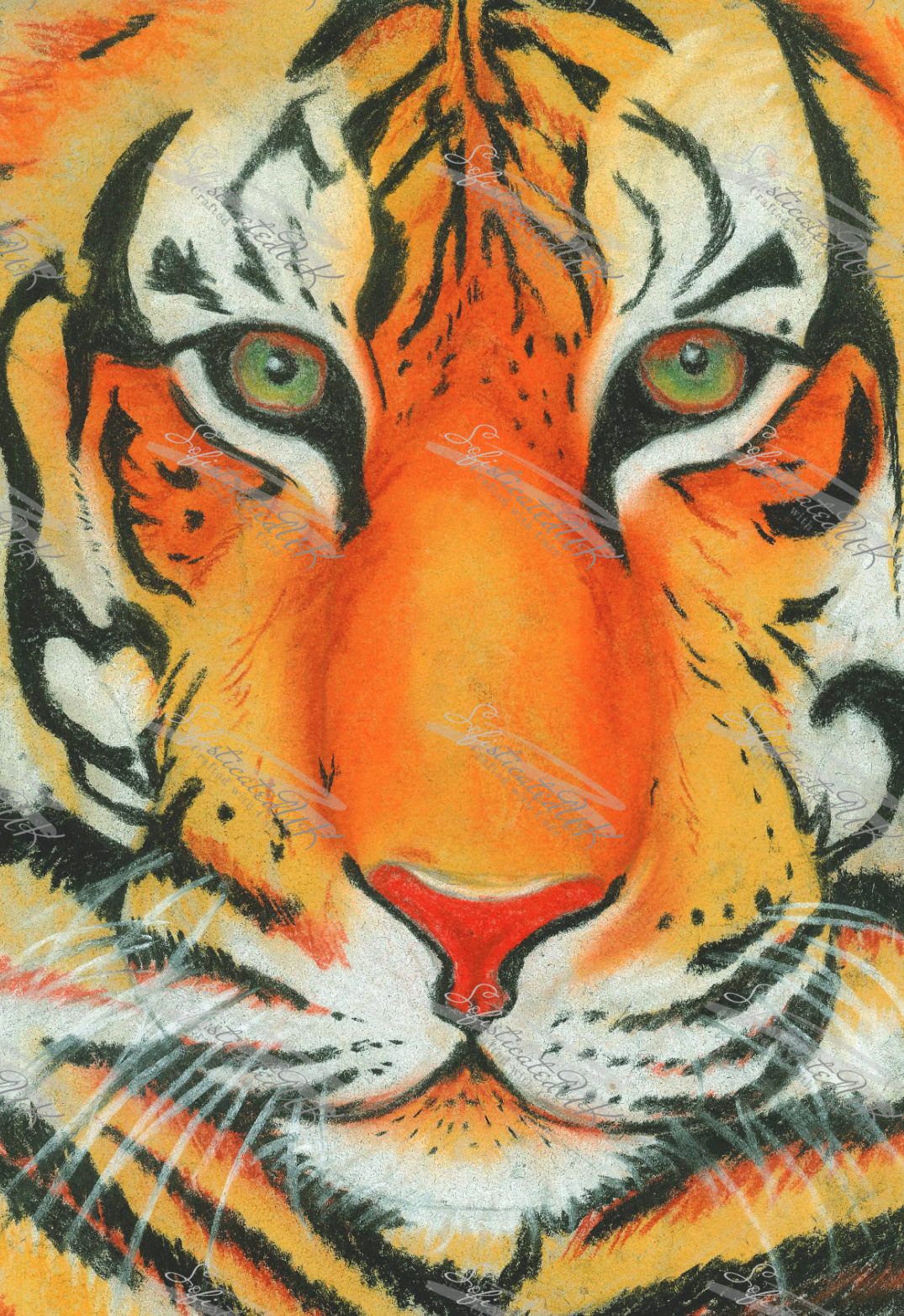 Striking Tiger in Chalk Pastel Print